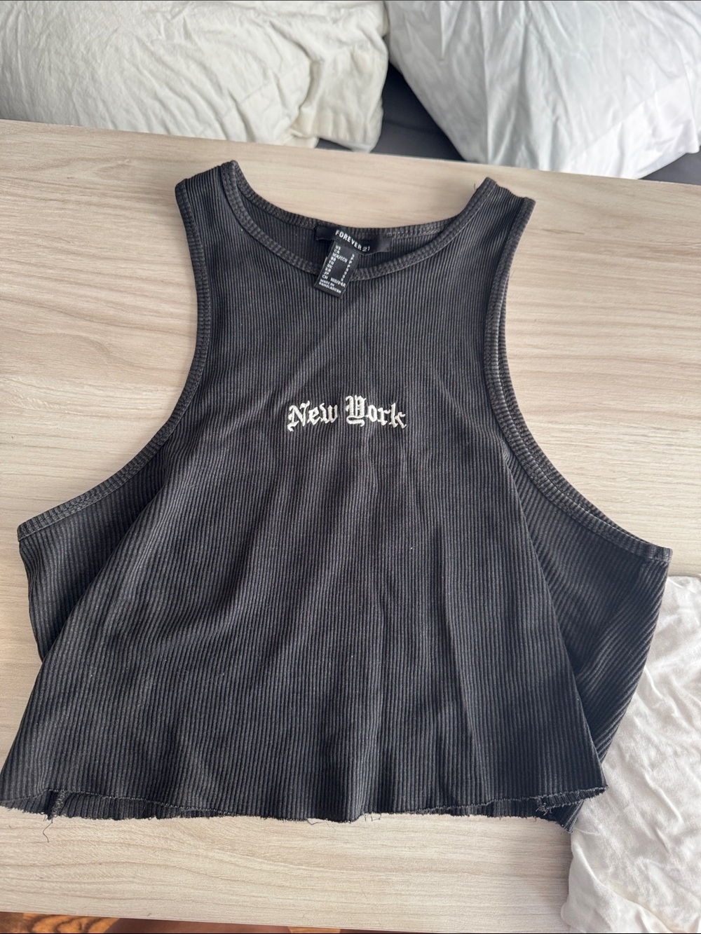Forever 21 Black Ribbed 'New York' Cropped Tank